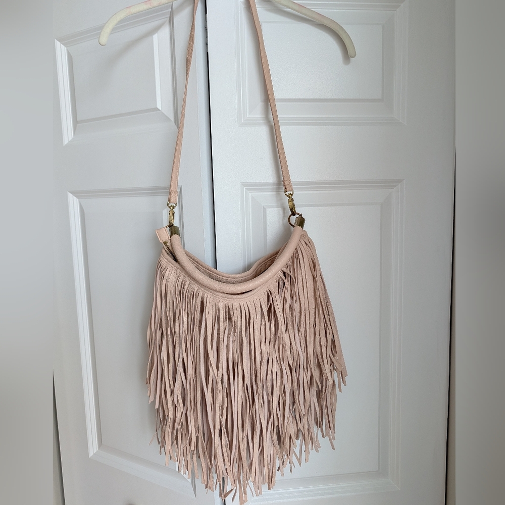 H&M Faux Leather Fringe Blush Pink Shoulder Bag